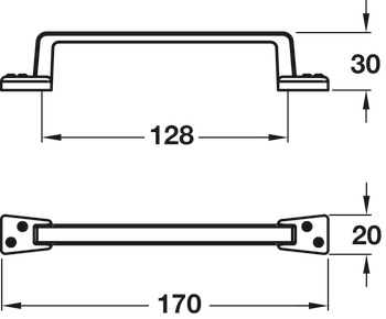 Furniture handle, Zinc Alloy, Fixing Centres 128 mm