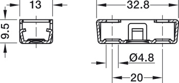 Cabinet connector, RV/U-T3 internal element, with clip facility