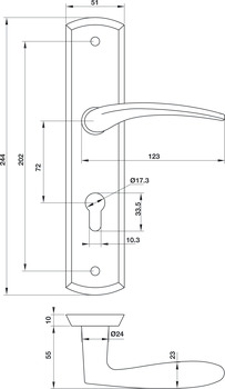 Door handle set, stainless steel, Startec