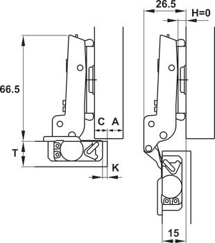 Concealed hinge, Metallamat NEO 110°, steel, half overlay mounting