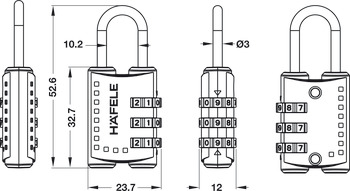 Padlock, Combination padlock 20301, 3 Dials, HAFELE