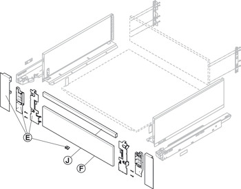 Front component, Legrabox pure, drawer side height 83 mm, for internal drawer box with railing