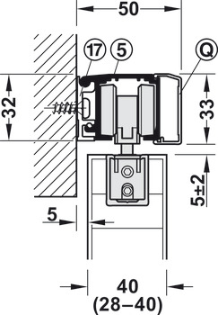 Sliding door fitting, Slido D-Line11 50l to 120I Set without running track