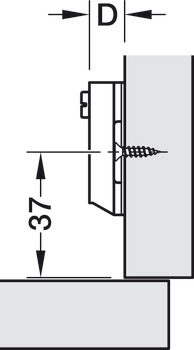 Cruciform mounting plate, Häfele Metalla 310 A, with slide-on system, height adjustment ±2 mm via slot, for screw fixing with chipboard screws