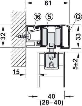Sliding door fitting, Slido D-Line11 50l to 120I Set without running track