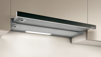 Slide-out hood, Stainless steel, electronic soft touch control, 90 cm