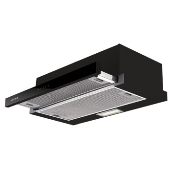 Telescopic hood, Stainless steel and black glass panel, 70 cm