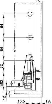 Bộ ngăn kéo, Alto, chiều cao thành hộc tủ 199 mm có thanh ray vuông