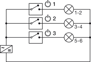 Bộ chia, Häfele Loox5, 6 hướng, có chức năng bật tắt, với 3 công tắc