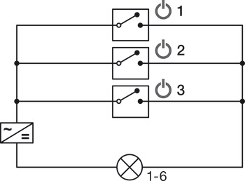 Bộ chia, Häfele Loox5, 6 hướng, có chức năng bật tắt, với 3 công tắc