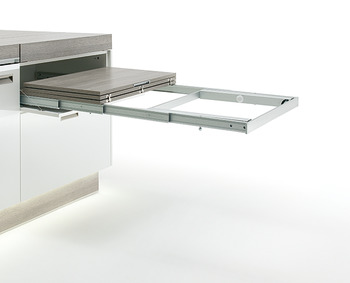 Pull-out systems for installation in cabinets , with folding table leg