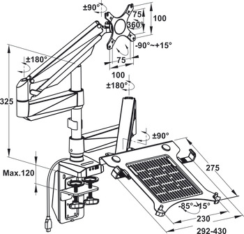 Monitor support, Monitor and laptop monitor and laptop mount double arm, 1 post